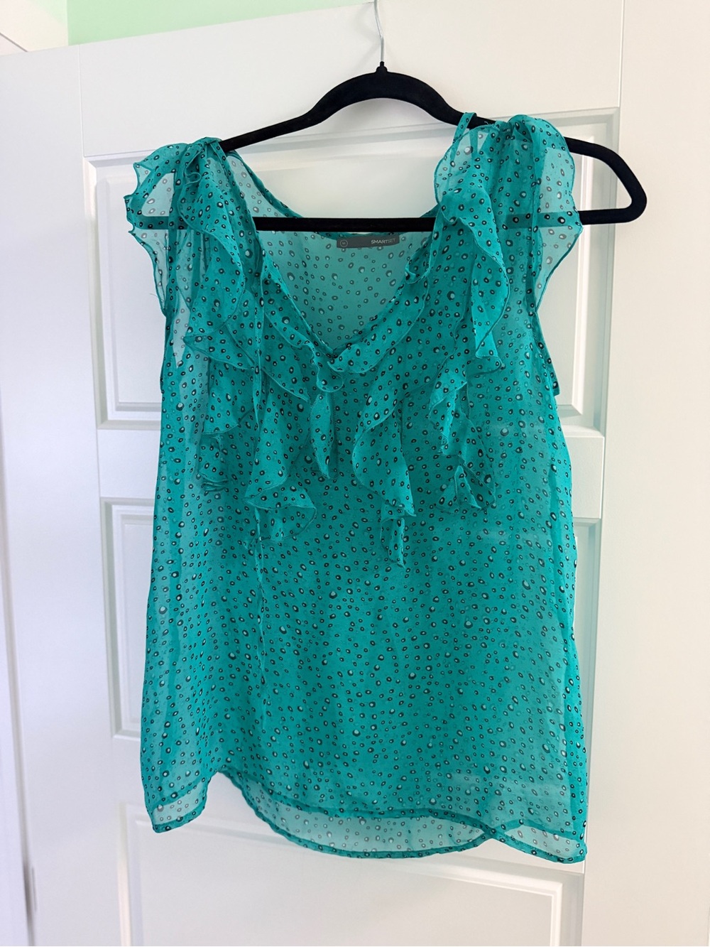 Sheer Ruffle V-Neck Tank Top - Teal